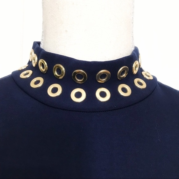 MICHAEL MICHAEL KORS NAVY MIDI GOLD METAL DRESS - XXS - Picture 6 of 10